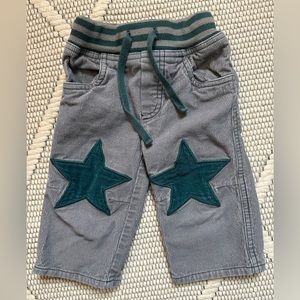Baby boden boys pants, 9-12 months, green stars on knees